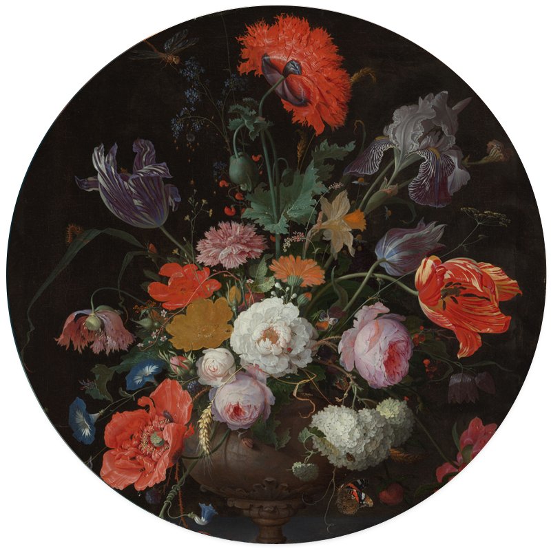 Muurcirkel Stilleven Met Bloemen En Een Horloge, Abraham Mignon
