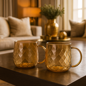 Amber glazen mok met diamantstructuur – 380 ml
