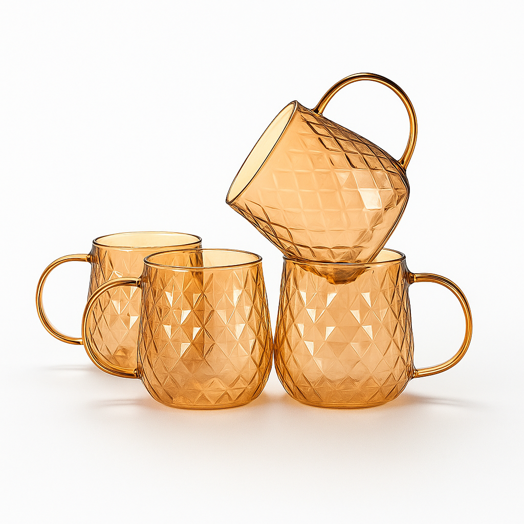 Amber glazen mok met diamantstructuur – 380 ml