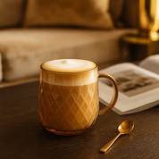 Amber glazen mok met diamantstructuur – 380 ml