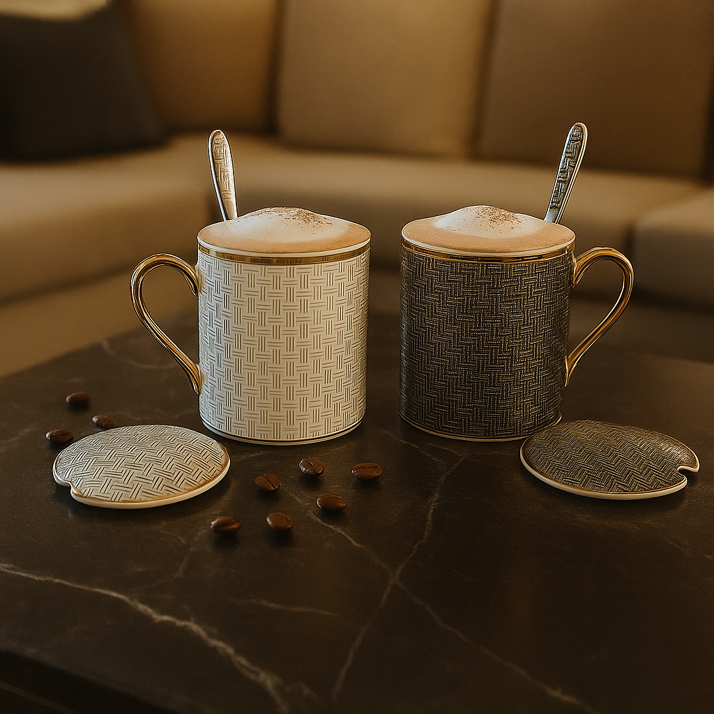 Chique mokken set met deksel en lepel – 400 ml