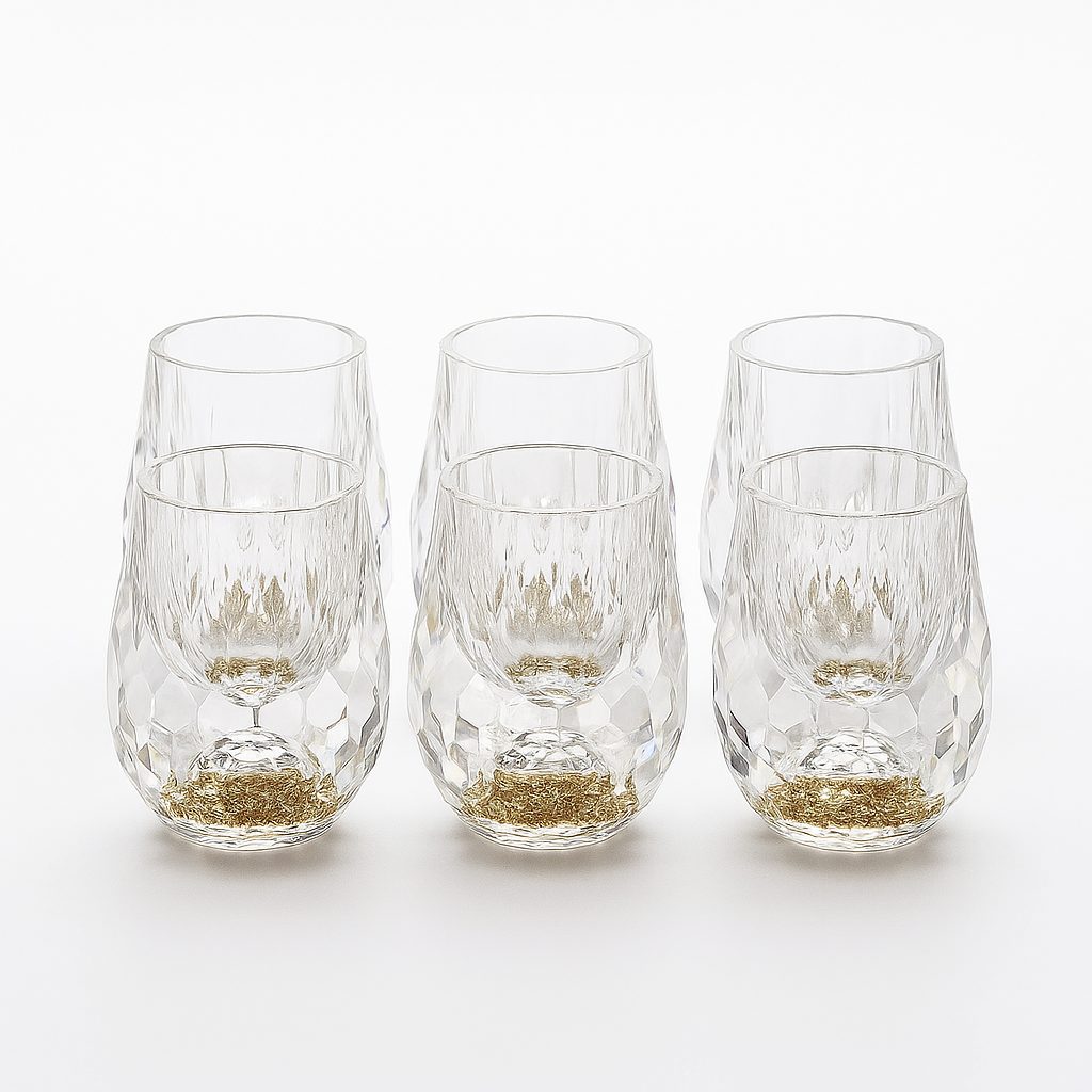 Facetgeslepen shotglas met goudfolie 6 stuks – Diamond Design