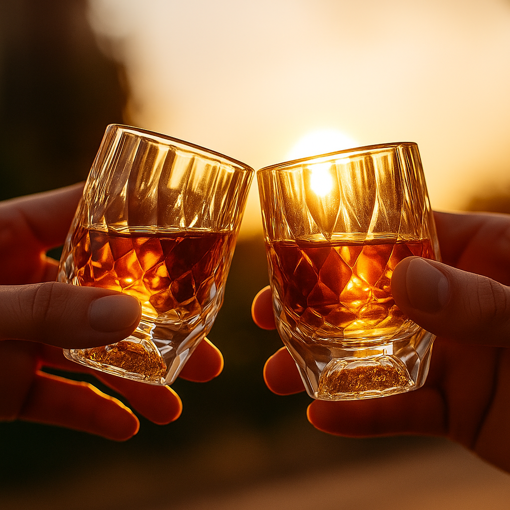 Facetgeslepen shotglas met goudfolie 6 stuks – Diamond Design