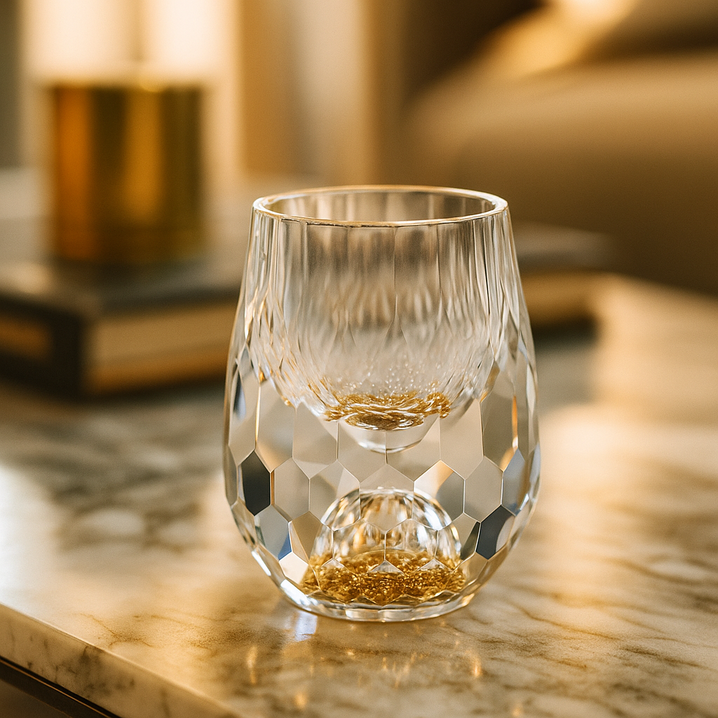 Facetgeslepen shotglas met goudfolie 6 stuks – Diamond Design