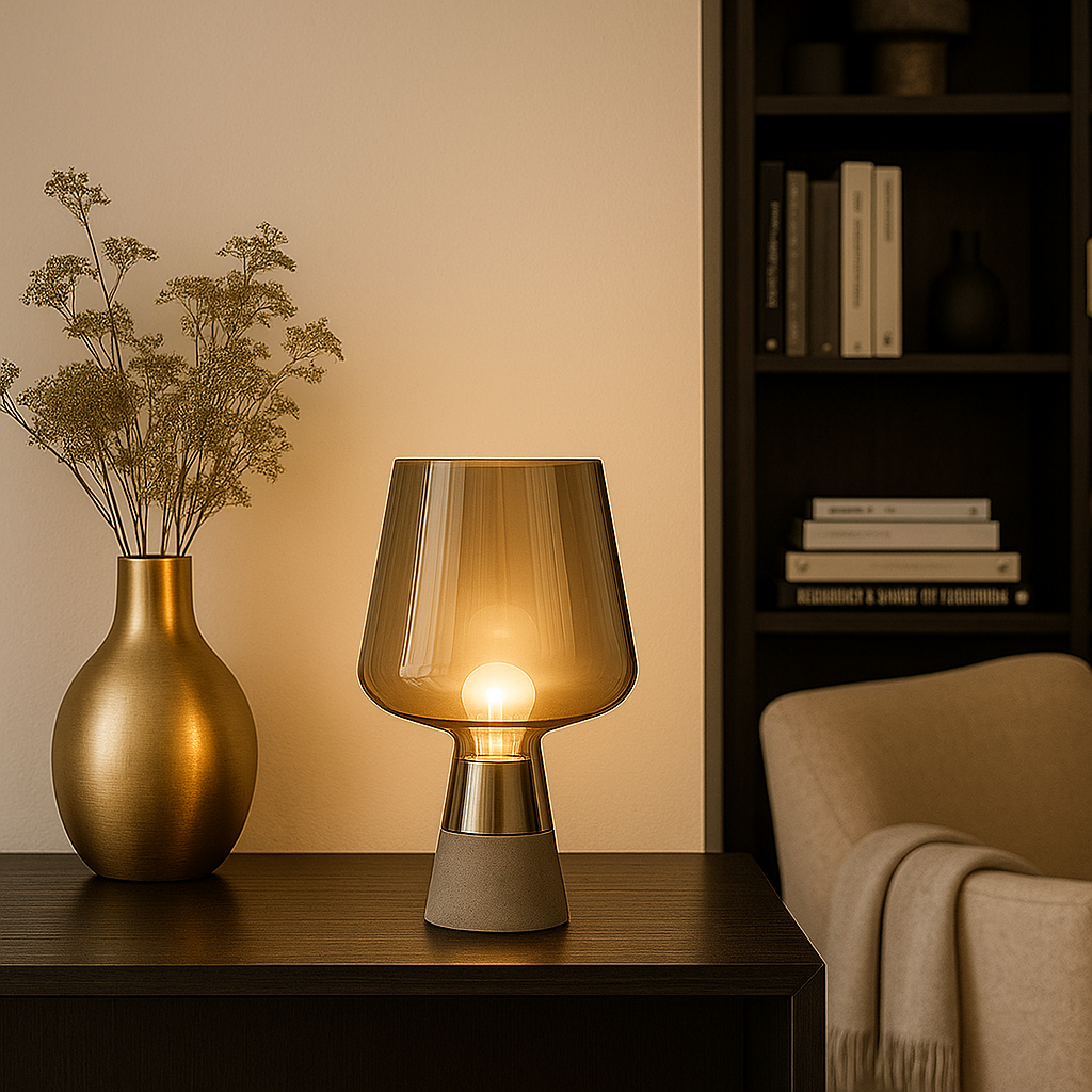 Glaslamp met betonnen voet