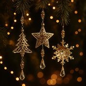 Gouden kerstornament met kristalhanger - Set van 3