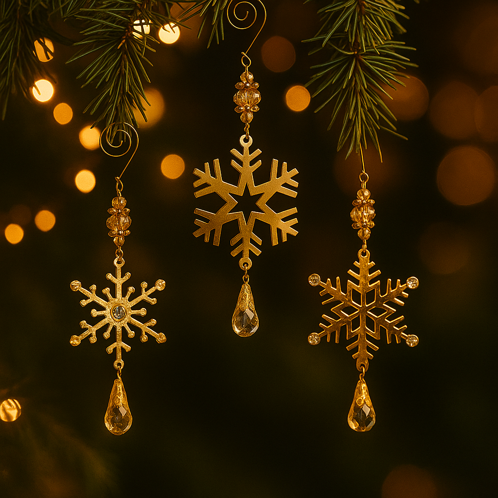 Gouden kerstornament met kristalhanger - Set van 3