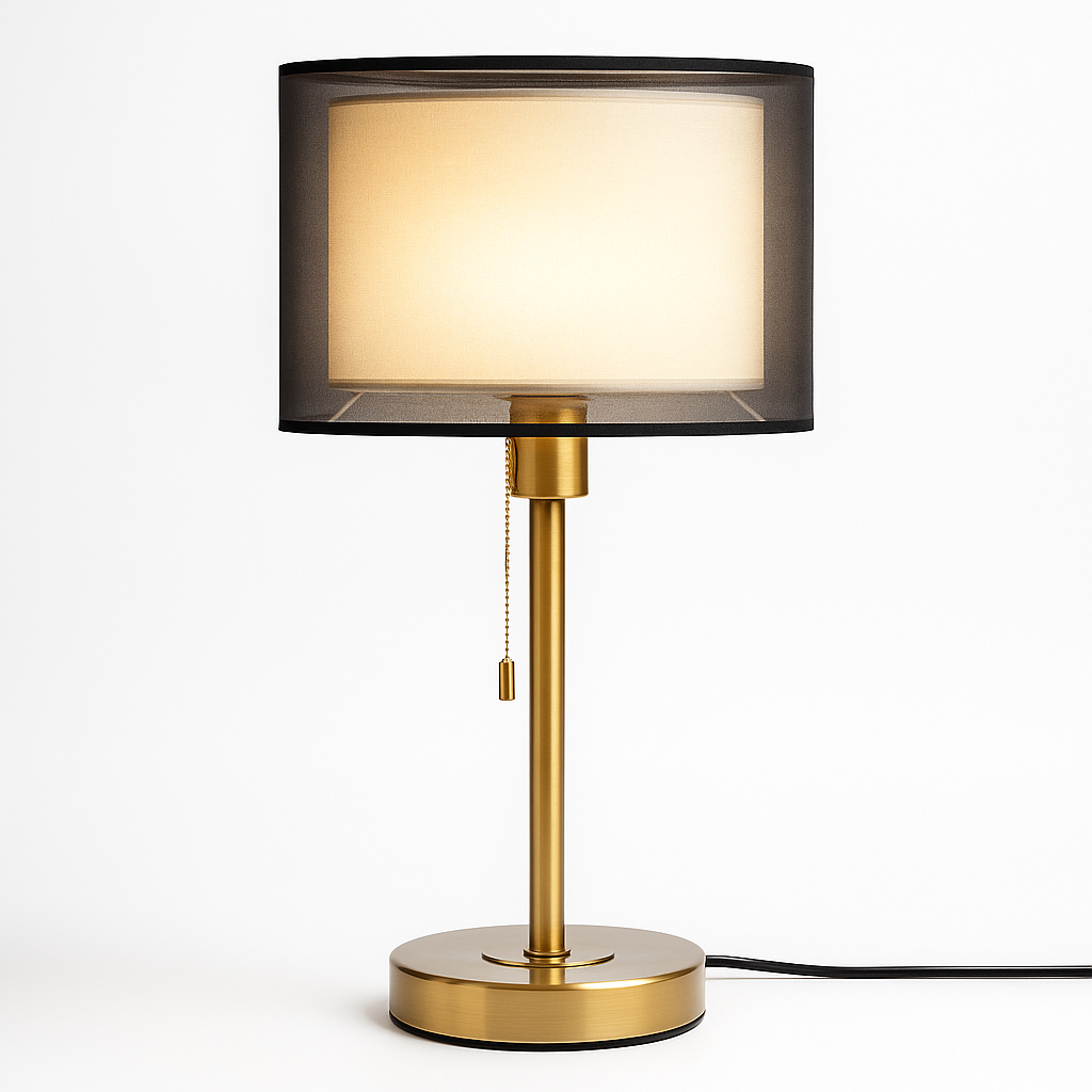 Tafellamp goud met stoffen kap – dimbaar in 3 standen